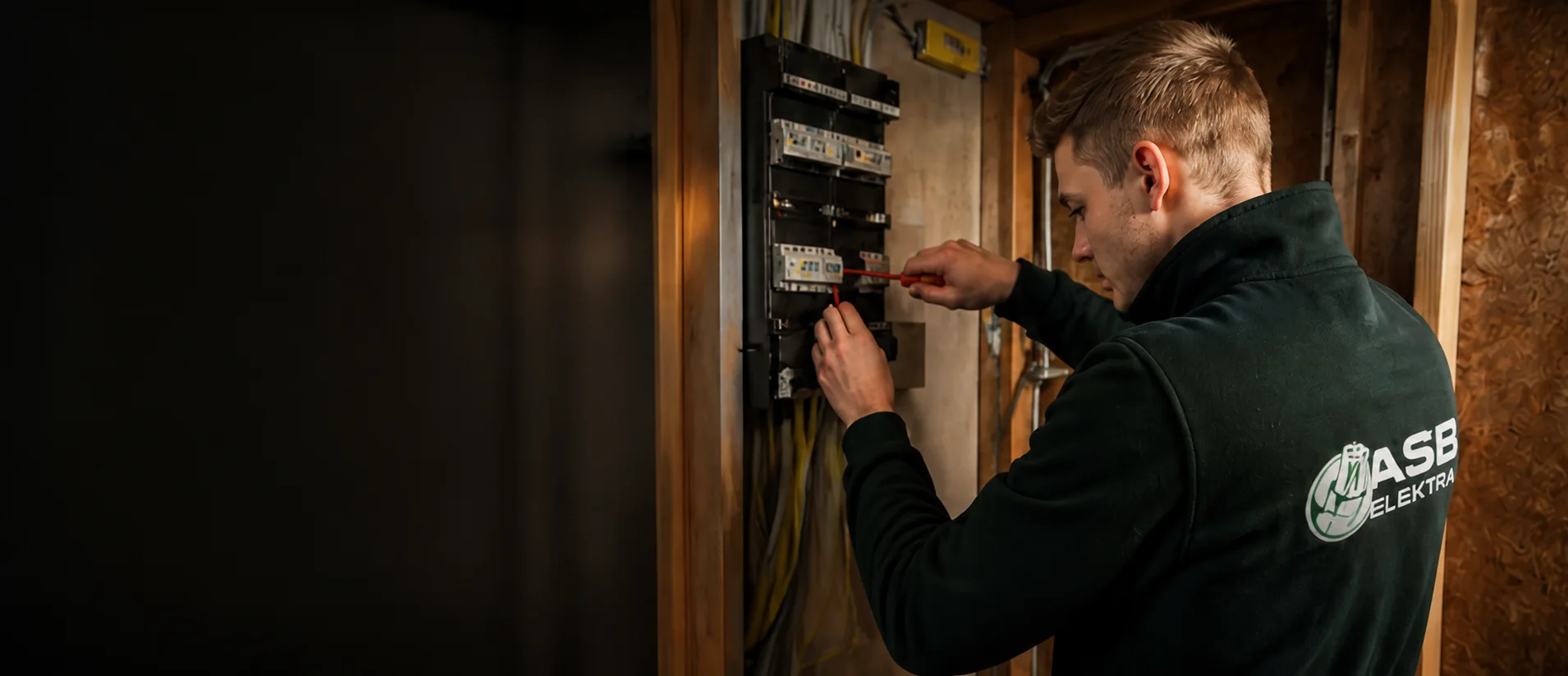 Elektricien werkt veilig aan een groepenkast